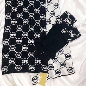 Michael Kors Scarf and Gloves (Black and White)